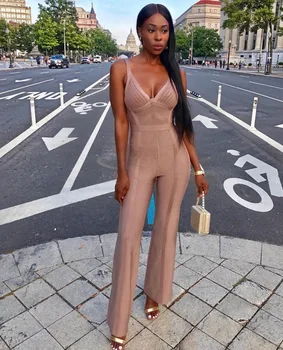 

Top Quality Sexy Women Jumpsuit Strap Army Green Flare Trousers Bandage Jumpsuit