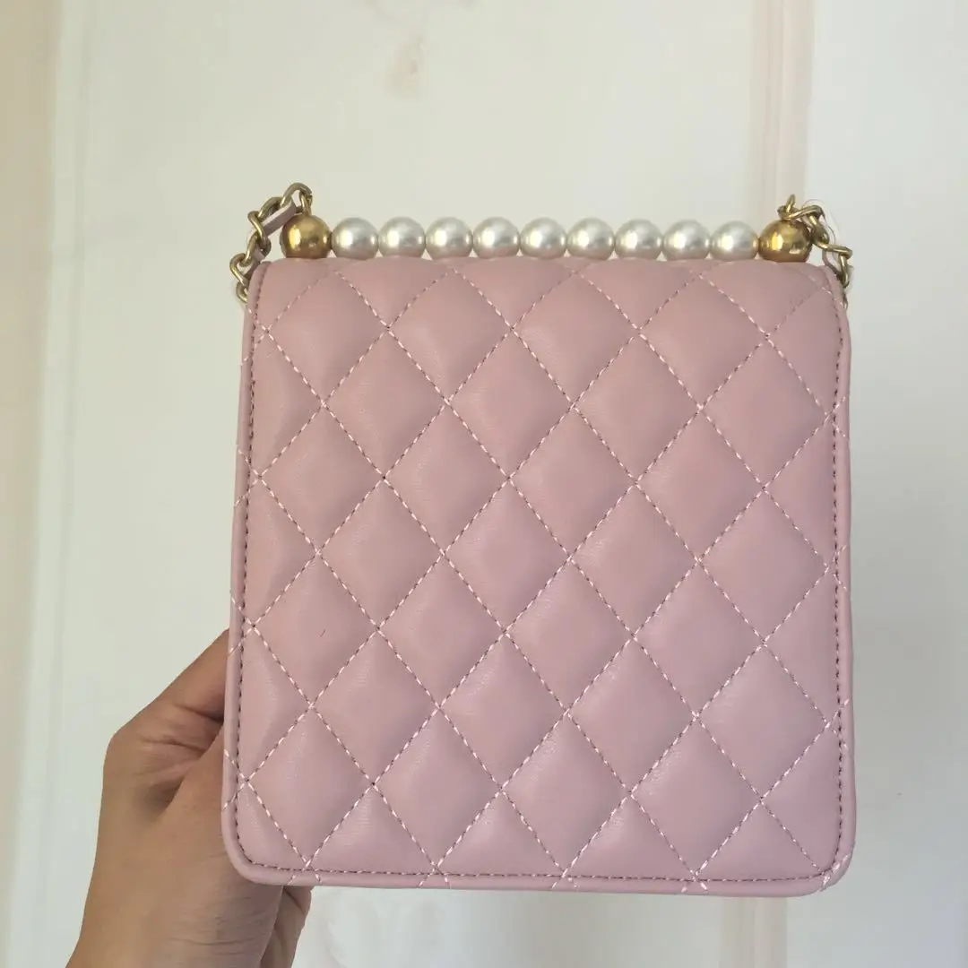 Fashion lady shoulder messenger bag Beading Diamond Lattice chain woman handbag mobile phone bag Crossbody bag