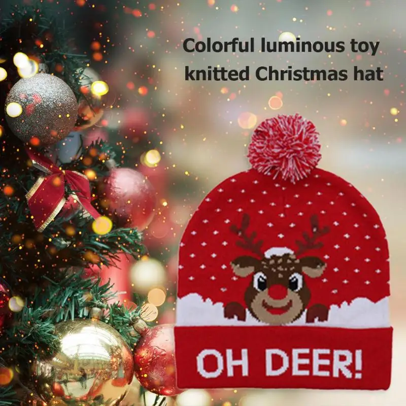 Светящиеся рождественские шапочки с помпоном, теплая вязаная шапка для детей и взрослых, праздничная вязаная шапка, новогодняя зимняя одежда, аксессуары