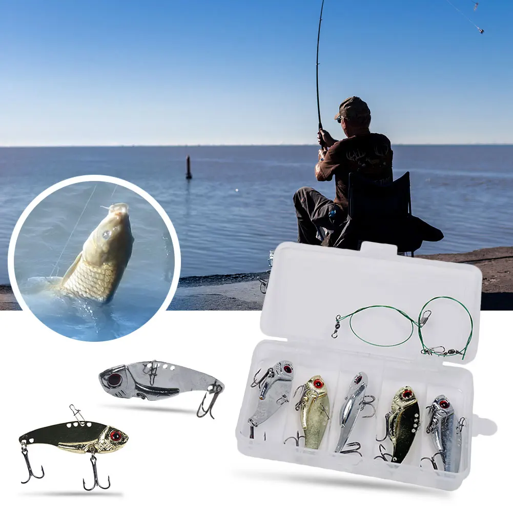 

VIB Suit 5 pcs Metal Vibration Lure Topmouth Culter Lure Treble Hook Fish 20g Long Shot Speed Sink