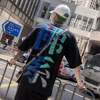 

ZHIJING Print Cotton MEN T-shirt Summer Streets Popular INS Hip Hop Korean-style Loose Casual O-Neck Half Sleeve MEN Tshirt Tops