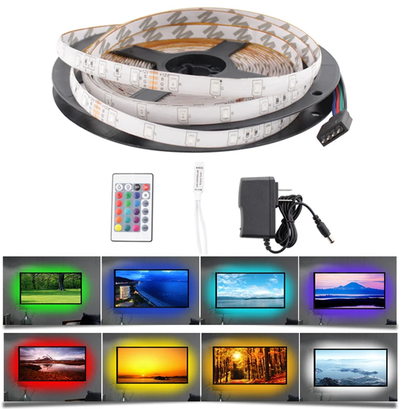 LED-RGB-Strip-light-12V-2835-Waterproof-Ribbon-Rope-5M-60leds-Light-Controller-Power-Adapter-12V