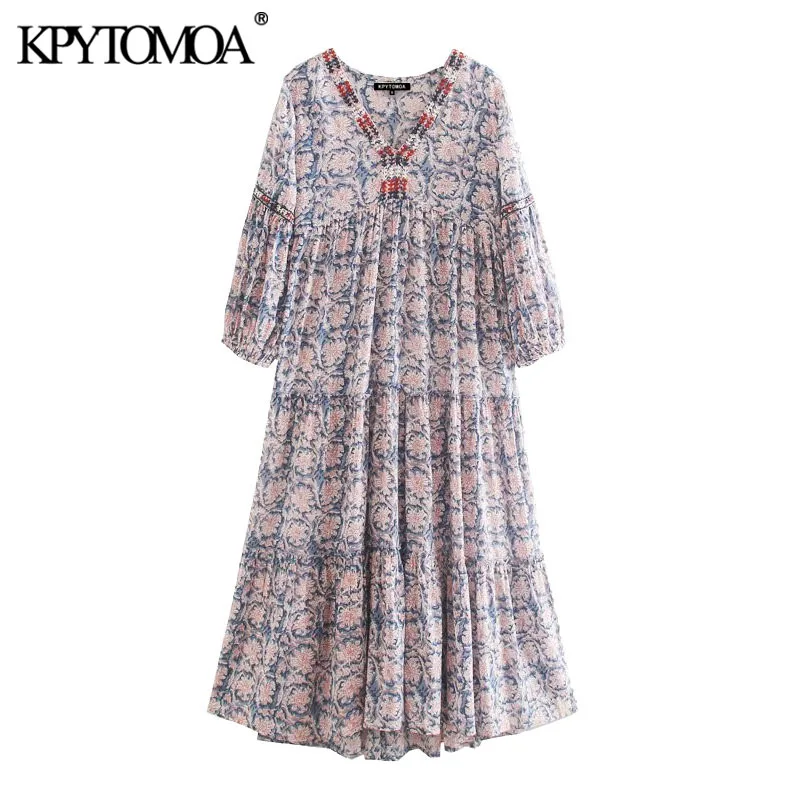 KPYTOMOA Women 2020 Chic Fashion With Embroidery Print Pleated Midi Dress Vintage V Neck Lantern Sleeve Female Dresses Vestidos KPYTOMOA Women 2020 Chic Fashion With Embroidery Print Pleated Midi Dress Vintage V Neck Lantern Sleeve Female Dresses Vestidos