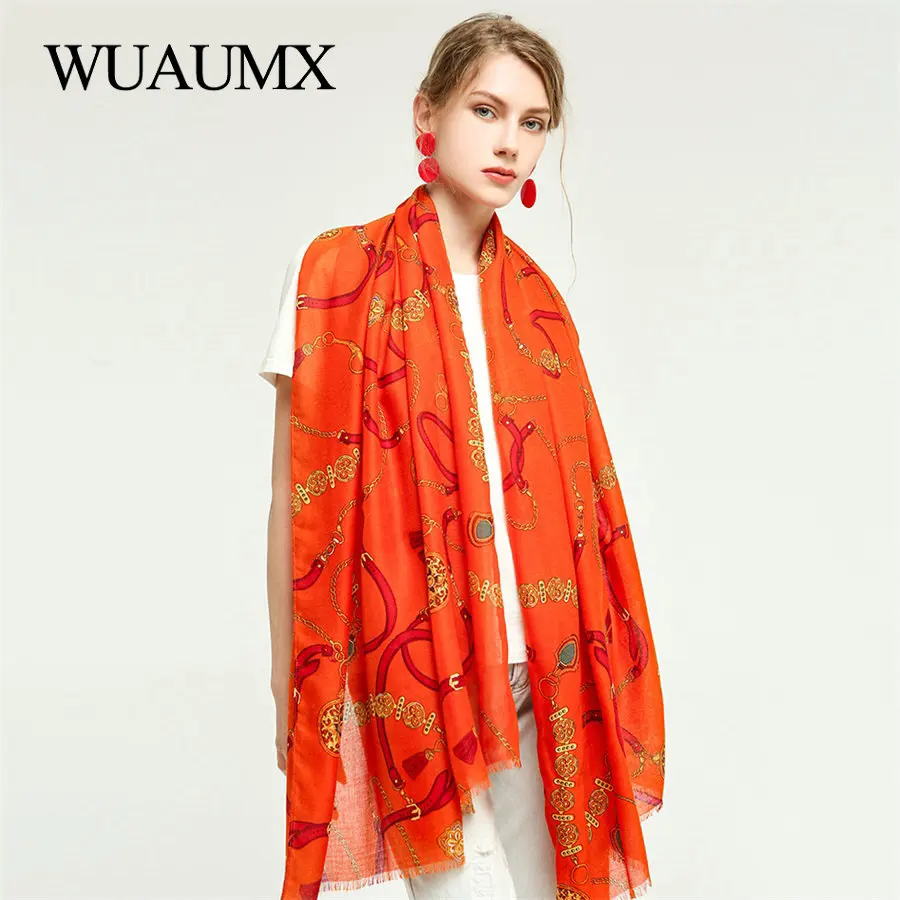 Wuaumx, роскошный брендовый шарф для женщин, дамские шарфы с кисточками, с принтом, sjaal, шаль для отдыха, обёрточная бумага, хлопковый шарф, большой размер, женский шарф