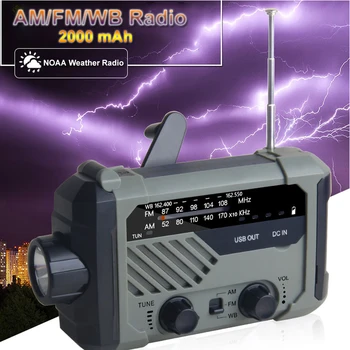 

2000mAh Solar Emergency Radio Hand Crank AM/FM/WB NOAA Weather Radio Receiver With LED Flashlight Support Phone Charging SOS
