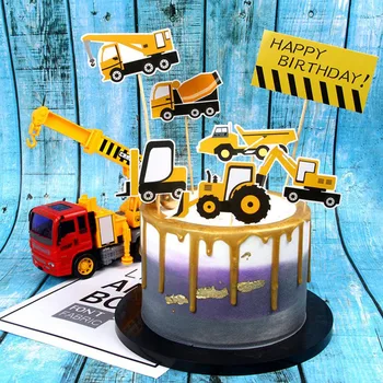 

1 Set Construction Vehicle Guidepost Cupcake Topper Boys Birthday Party Decorations Truck Cake Decorating Supply Baby Shower