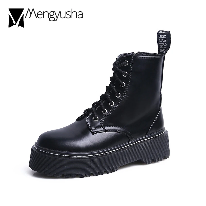 

martin boots women British student retro lace-up short botas mujer brand round toe thicken chunky shoes woman trendy zip booties
