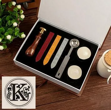 K 1 комплект винтажный деревянный знак алфавита уплотнительный воск комплект печатей набор+ Ремесленная ложка для свадебных приглашений конверт Скрапбукинг - Цвет: K