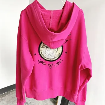 2021 French Chic 100% Cotton Ladies Hooded Jumper Letter Embroidery  O-Neck Loose Long Sleeve Sweatshirt 1