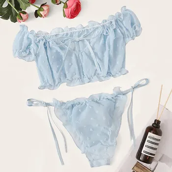 

Cute sleepwear set 2020 new Women Lingerie Corset Mesh Underwire Racy Muslin Sleepwear Underwear Tops+Briefs #3