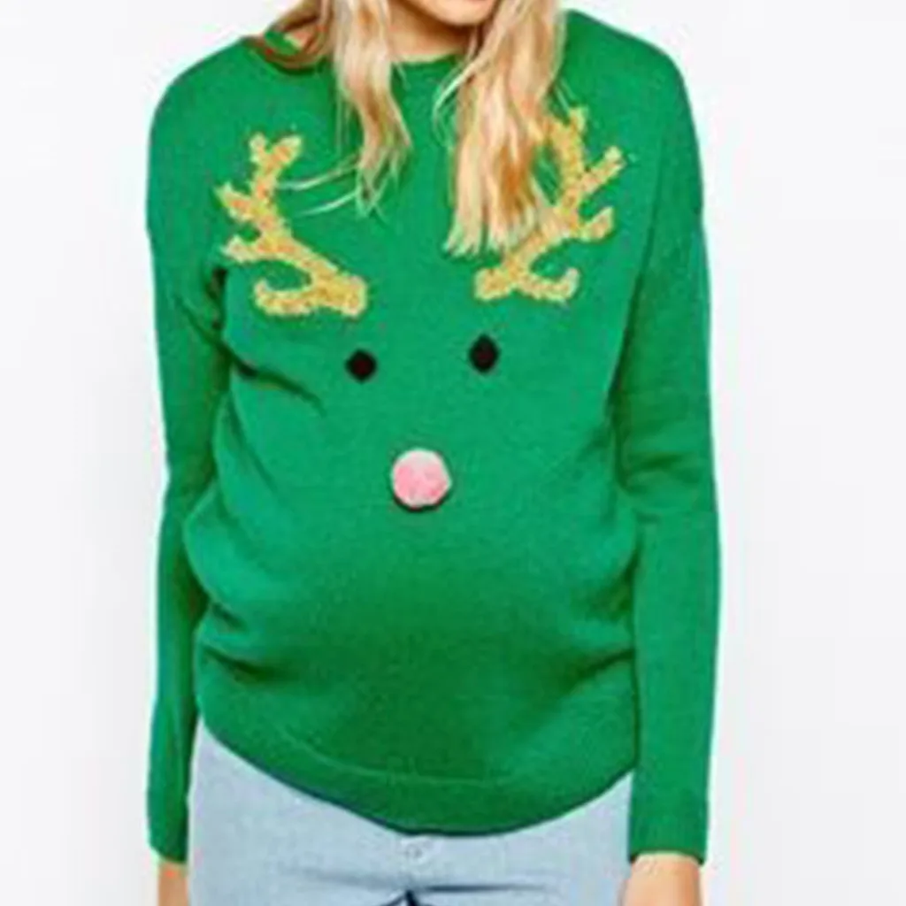 Рождественский свитер для беременных; женская одежда; сезон осень-зима; Рождественский флисовый свитер с длинными рукавами для беременных; блузка