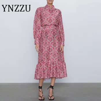 

YNZZU Vintage Floral Maxi Dress Women 2020 Summer Lantern Long Sleeve Spring Elegant Retro Boho Dress Women Vestidos Sash AD476