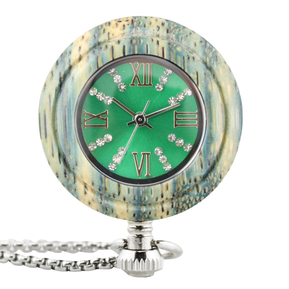 Women Wooden Quartz Pocket Watch Roman Numerals Gift for grils Fashion подарок карманные часы 