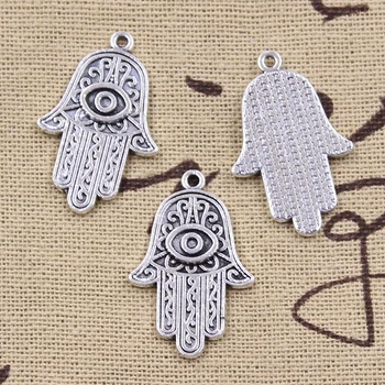 

5pcs Charms Death Eye Fatima Hand Hamsa Palm 28x18mm Antique Silver Color Pendants Making DIY Handmade Tibetan Finding Jewelry