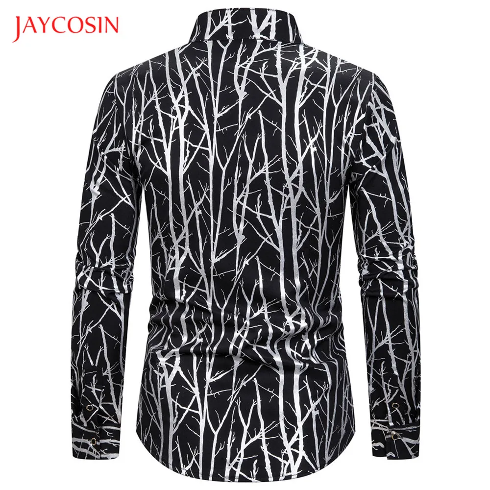 Joycosin Новая зимняя мужская рубашка Повседневная модная бамбуковая Золотая оправа мужские рубашки с длинным рукавом стоячий воротник облегающие мужские топы