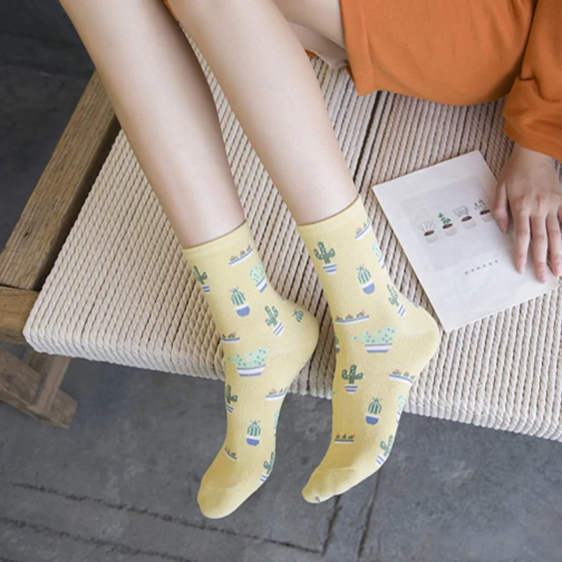 1/2/3 пары модных носков с рисунком кактуса растений короткие Для женщин носки в стиле Харадзюку для девочек удобные хлопковые носки завод шар печать короткие носки