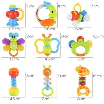 

9Pcs Baby's First Rattle and Teether Toy with Giant Milk Bottle Grasp Colorfull Toy (Random Color )