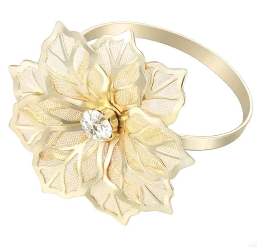 

12pcs Alloy Napkin Ring Flower Rhinestone Design Towel Napkin Buckle Holders Wedding Party Dinner Table Decoration