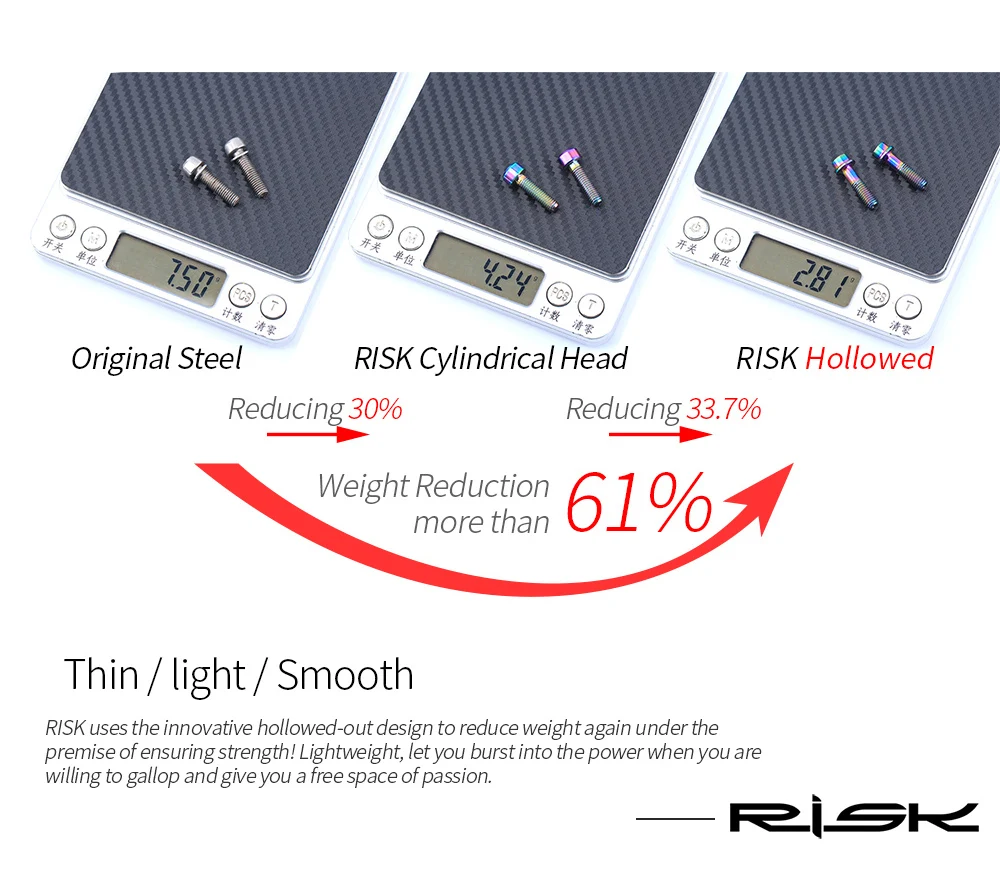 Risk 6 шт. крепежные болты для руля велосипеда-SL M5* 18 выдолбленные Сверхлегкие титановые сплавы MTB дорожный велосипедный шток фиксированные винты велосипедные части