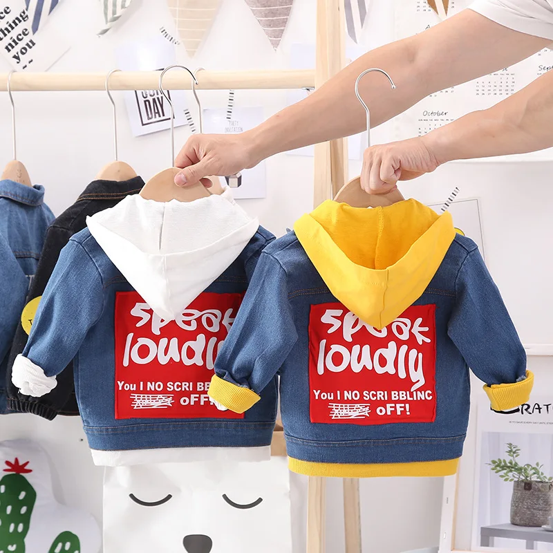 

2019 Spring And Autumn New Style Korean-style CHILDREN'S Jacket Children Cartoon Printed Hooded Jeans Coat