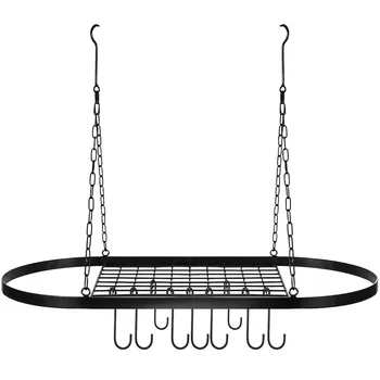 

Hot Oval Wrought Iron Kitchenware Storage Rack Pot Hanging Holder With Hooks Storage Stand Holder Home Organizer Kitchen Shelf