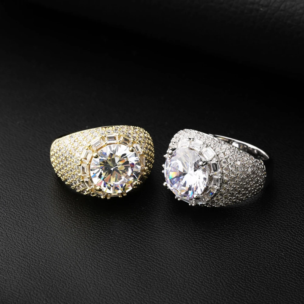Высокое качество Iced Out Micro Pave CZ камень золото серебро кольцо для мужчин женщин роскошный белый циркон мужской хип хоп ювелирные изделия подарок