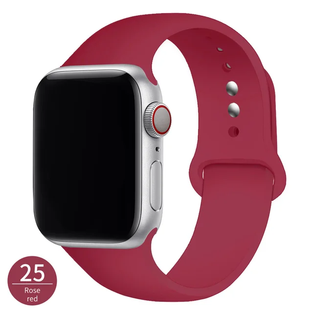 Silicone Strap For Apple Watch Band 42mm 45mm 38mm 44mm 40mm Smartwatch Rubber Sports Watchband Bracelet iWatch series 7 6se 5 4 Red rose