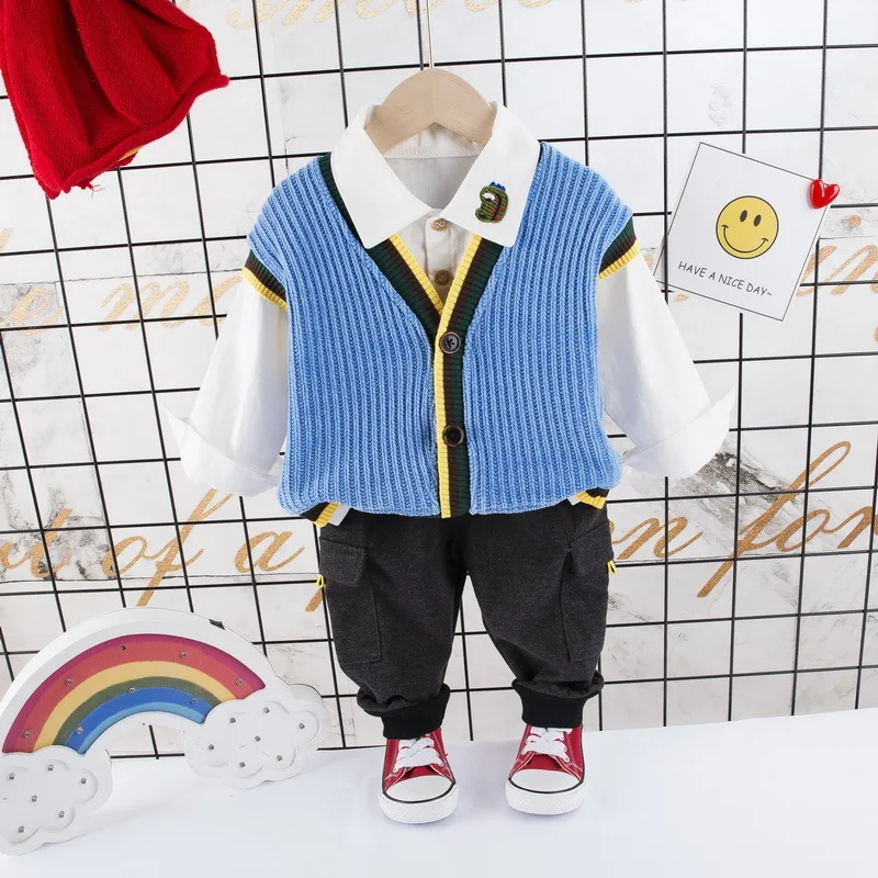 

Baby Boy Cotton Clothes Spring Autumn Children T Shirts Sweater Vest Coat Pants 3Pcs/sets Infant Kids Fashion Toddler Tracksuits