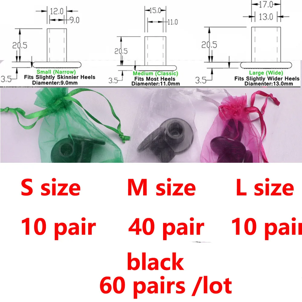 60 пар/лот, на высоком каблуке, Нескользящие, силиконовые, на шпильке, для танцев, для невесты, для свадебной вечеринки - Цвет: Black S10 M40 L10