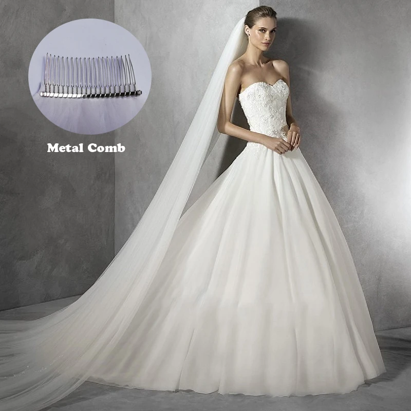 High Quality White Ivory Champange 3 Meter Long Simple Wedding Veil With Comb фата и свадебные вуали Velo Catedral Para Novia