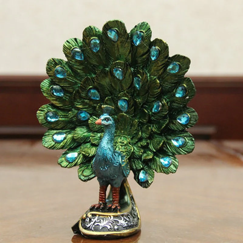 European Style Natural Resin Peacock Figurine, Home Room Decoration, Animal Statue, Desktop, Wine Cabinet Ornament, Creative Gif