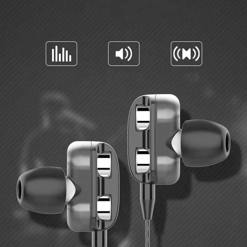 Buyruo Dual Drive Stereo Wired Earphone In-Ear Sport Headset with Mic Mini Earbuds Handsfree Earphones for Mobile Phone