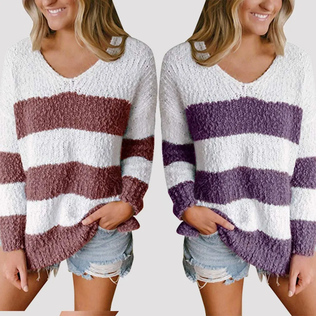 

Casual Oversized Striped Sweater Women Autumn 2019 Batwing Long Sleeve Loose Pullover Winter Knitted Ladies Jumper White