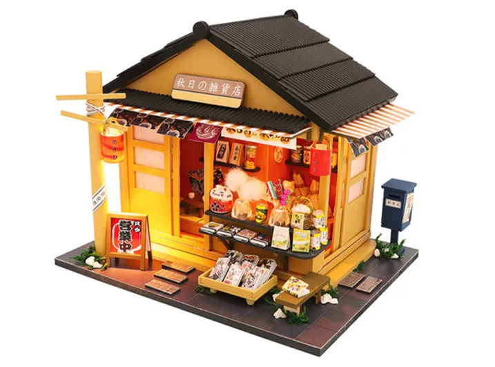 DIY Miniature Dollhouse Kit Vintage 3D Model Building Japanese Sushi Restaurant Birthday Gift Wooden Large Doll House Furniture 17