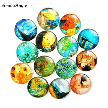

Mix DIY Glass Cabochon Pattern Van Gogh painting Sunflower Demo Flat Back Jewelry Finding 8mm 10mm 12mm 15mm 18mm 20mm 25mm 30mm