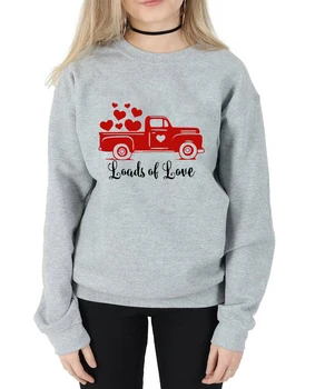 

Sweats Valentines Day Gift Outfits Red Truck Pullovers Tops Loads of Love Women Sweatshirt Valentine's Day