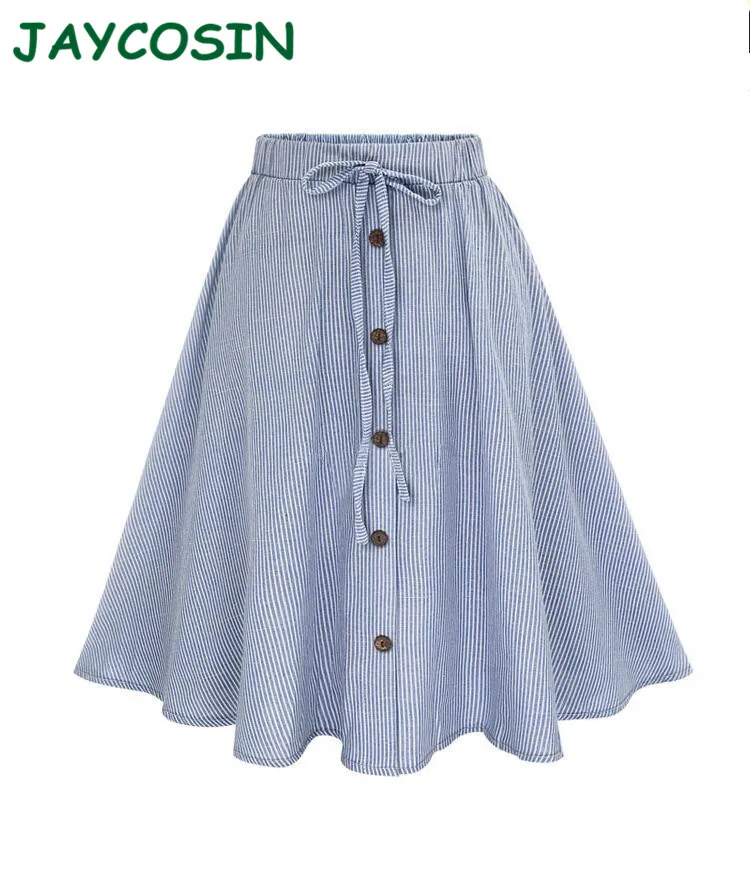 JAYCOSIN модная длинная юбка в полоску, винтажная однобортная Расклешенная юбка с высокой талией, женская летняя юбка Faldas Mujer Moda 1218