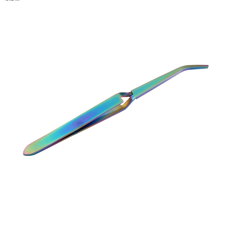 Rainbow Stainless Steel Curved Tweezers Cross Lock Reverse Tweezers Clamp  Picking Tool for Craft Hobby Nail Art Tools 