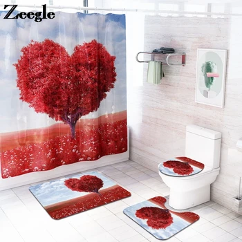 

Bath Mat and Shower Curtain Set Flannel Foot Mats Suit Bathroom Decor Carpet Absorbent Toilet Rugs Suit Mechanical Wash