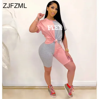 

Plus Size Contrast Color 2 Piece Sweatsuit Women Letter Print Loose Top And Fitness Shorts Casual Sportswear Birthday Outfits