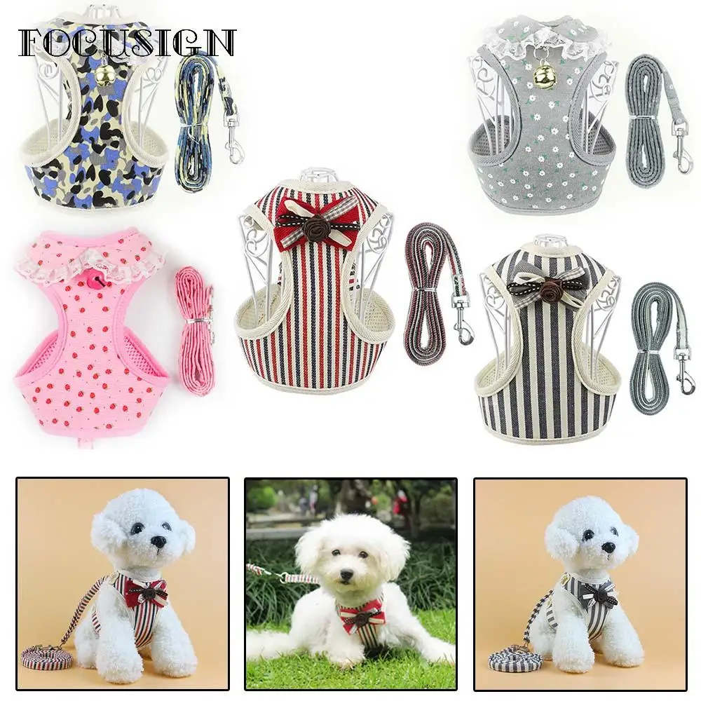Dog Cat Harness Leash Soft Mesh Pet Puppy Set With Bell Cute Lace Pet