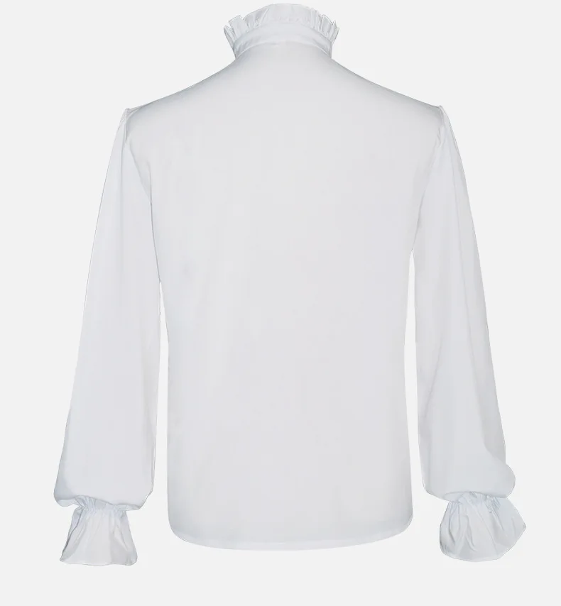 White Ruffles Stand Collar Lantern Sleeve Victorian Style Medieval Shirt Gothic Clothes Men Vintage Top Banquet Party Daily Wear