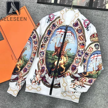 

AELESEEN Autumn Winter Coat Women/Men 2020 Long Sleeve Warm Flower Print Loose Plus Size XXXL White Runway Fashion Jacket