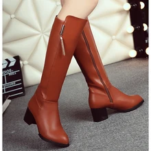 Женские сапоги до колена высокого качества; женские зимние сапоги до колена из искусственной кожи; удобные женские высокие сапоги; Новинка года