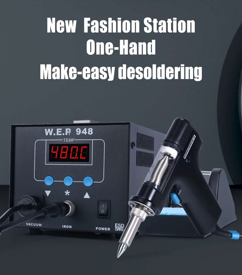 WEP 948 Suction Tin Gun Desoldering Station 90W with Auto Shutoff, Variable Precise Temperature ºC/°F display, Sleep electric soldering iron kit