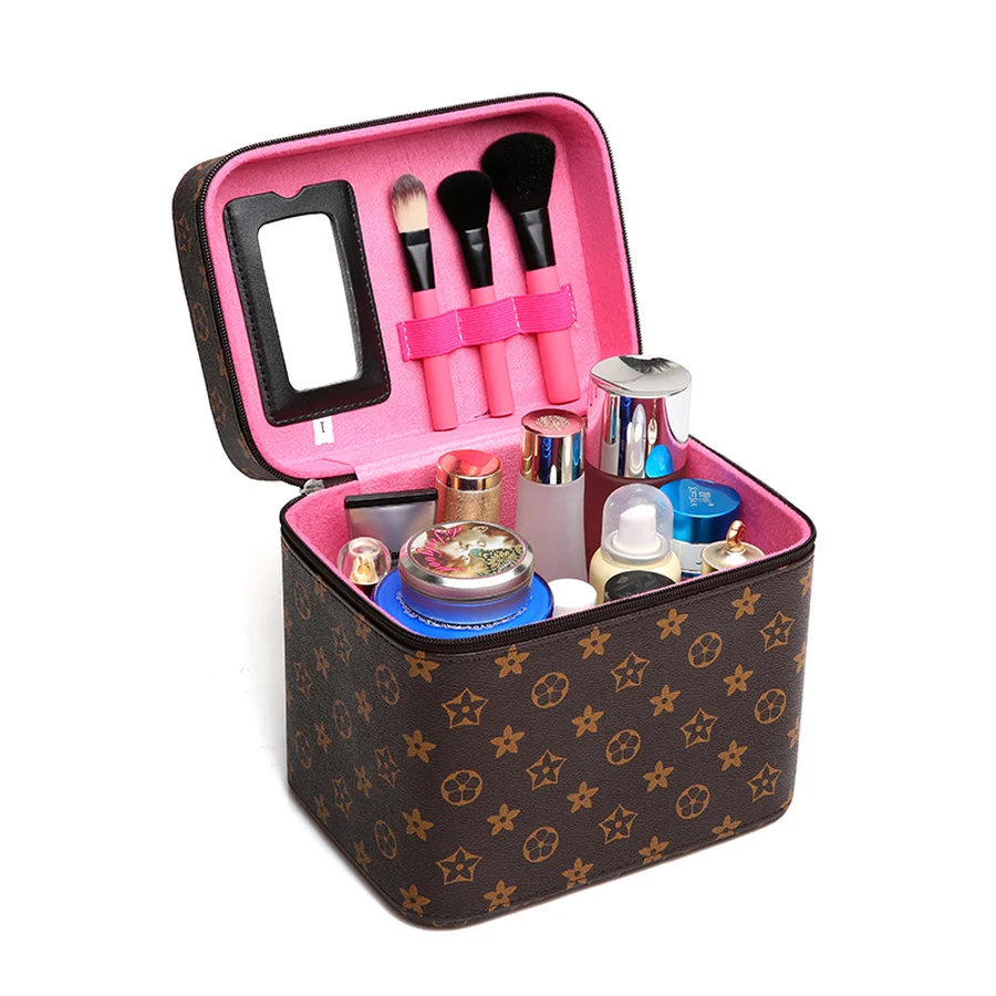 

PU Cosmetic Bag Organizer Beauty Makeup Bag Mirror Large Capacity Multi-functional Cosmetics Network Red Korea Small Box 2019