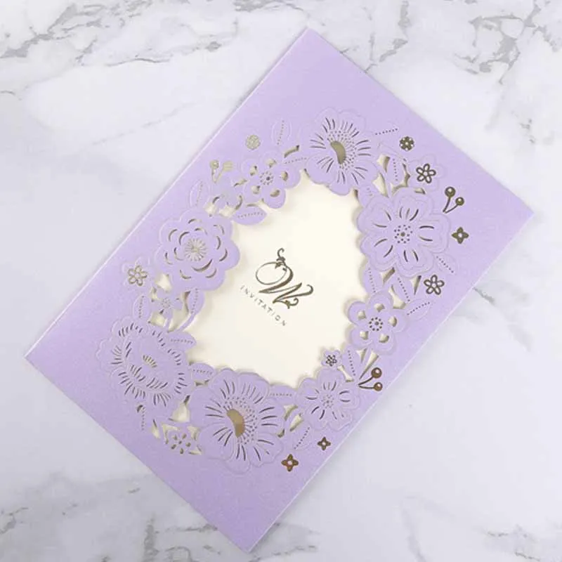  10 Pcs/Set Korean Style Laser Hollow Hot Stamping Invitation Wedding Invitation Wishes Greeting Car - 4.00039E+12