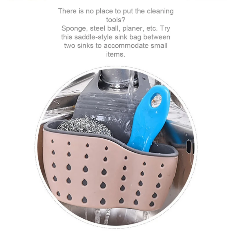 

Kitchen Plastic Sink Caddy Hanging Sponge Holder Basket Storage Bag With Adjustable Strap