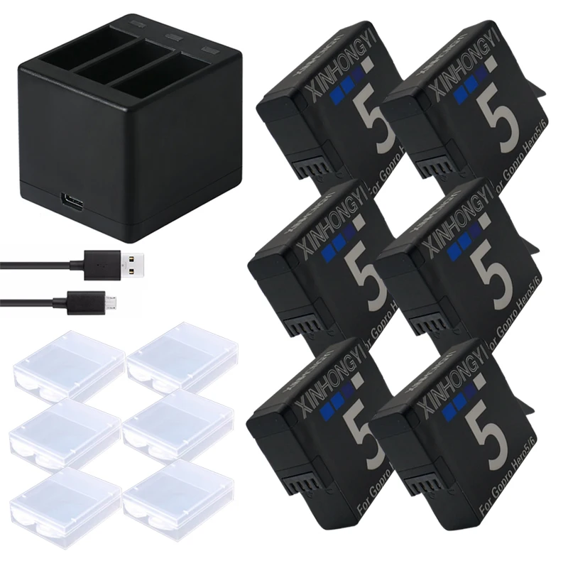 

Go pro Hero7 Battery + 3-Way LED Charging Box Charger Hero5 Battery for GoPro Hero 7 Hero 6 HERO 5 Black Camera Accessories
