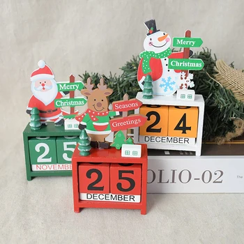 

Mini Wooden Christmas Calendar Advent Countdown Painted Blocks Santa Deer Snowman Wooden Calendar Decor Merry Christmas Ornament